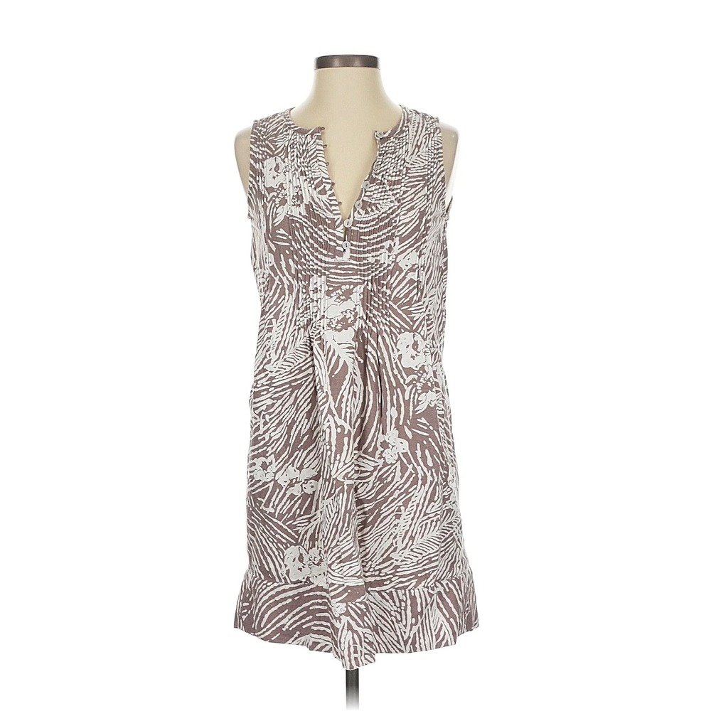 Tahari Shift Dress Women XS Brown White Linen Blend Zebra Floral Sleeveless